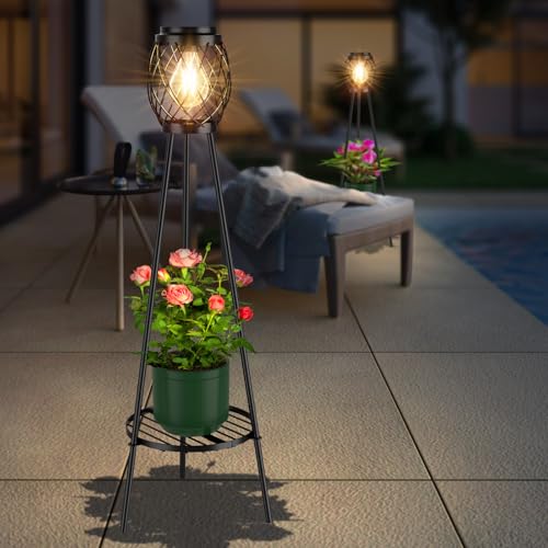 2 Pack Solar Lights Outdoor with Plant Stands - Metal Tripod Patio Decor M835880