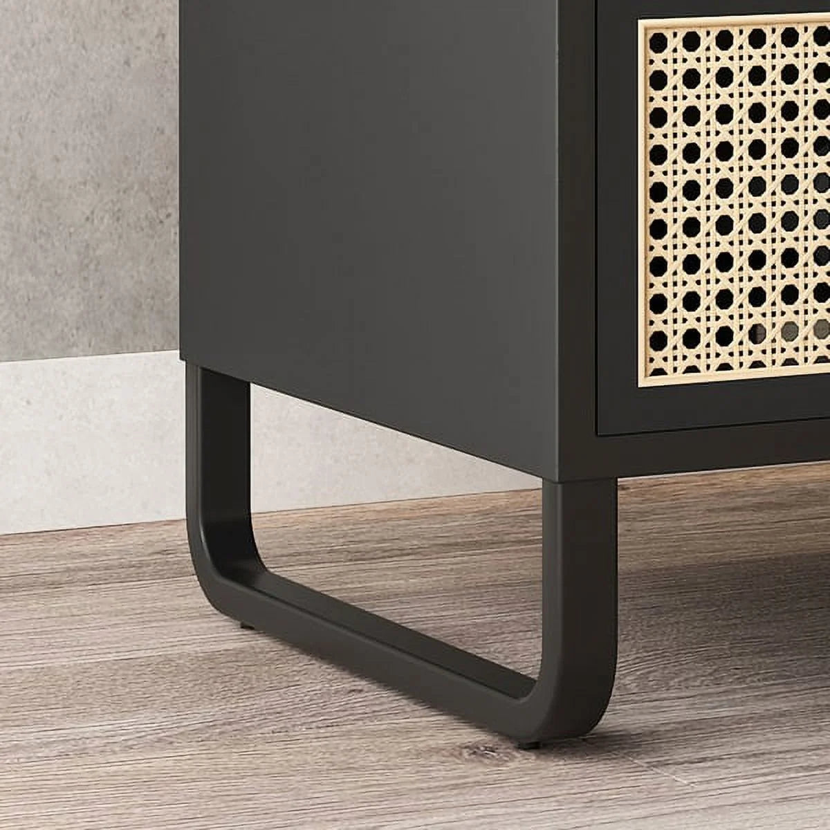 Minimalist Rattan Nightstand with Drawer, Black K345