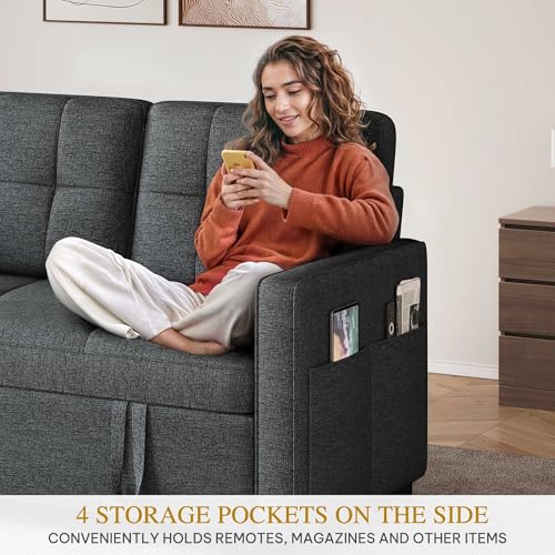 DWVO 55" Convertible Sofa Bed, 3-in-1 Sleeper Sofa with Pull-Out Bed, Linen Futon Couch W749781