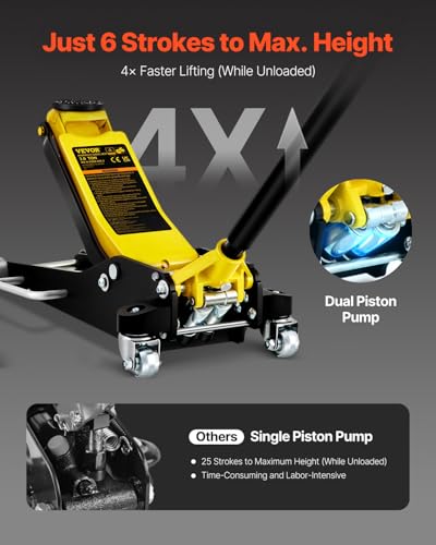 VEVOR 3 Ton Low Profile Aluminum Steel Racing Floor Jack with Dual Pistons Quick Lift Pump Q822