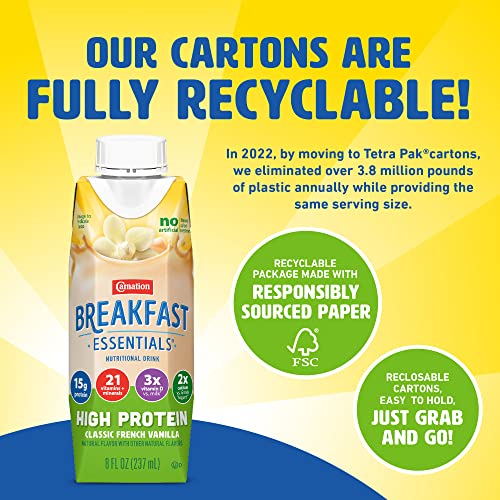 Carnation Breakfast Essentials High Protein Classic French Vanilla 8 FL OZ Carton 24-Pack A94582