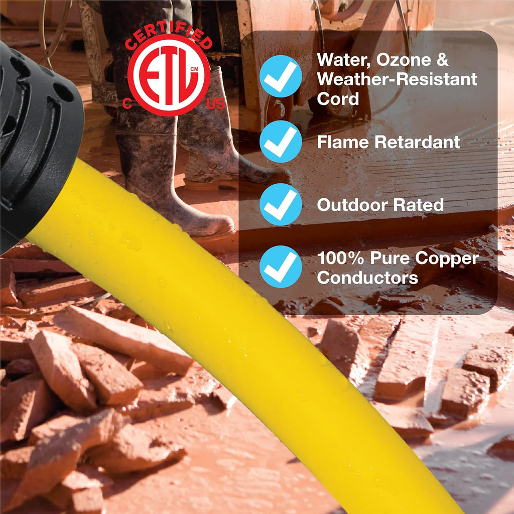 Clear Power 50 ft Heavy Duty Outdoor Extension Cord 12/3 SJTW, Yellow P92716