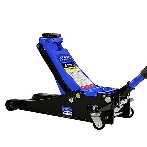 Pvillez Floor Jack, Heavy Duty Hydraulic Low Profile Steel Racing Jack, 2 Ton Capacity Blue H10635