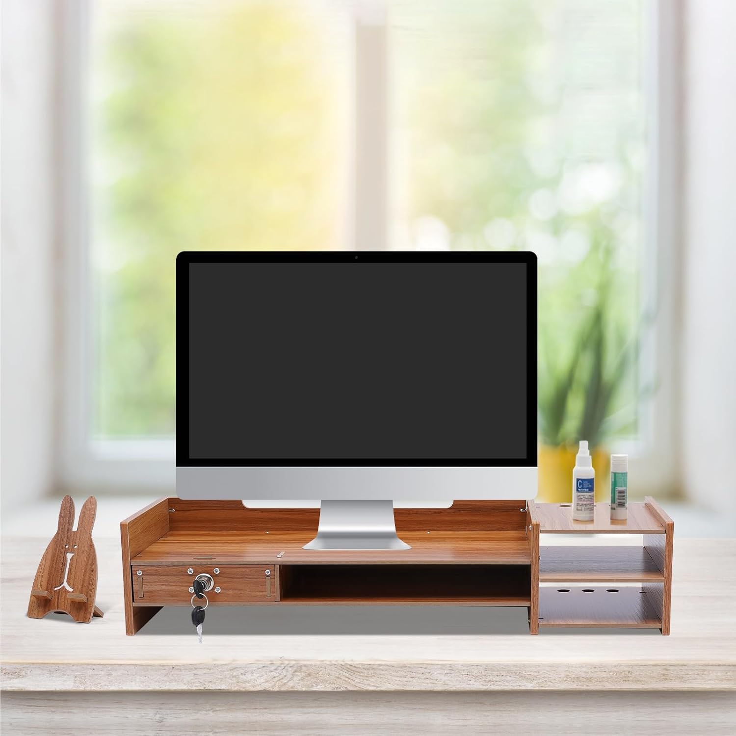 Monitor Stand Riser with Drawers, Wood Color, for Desk and Laptop M58183