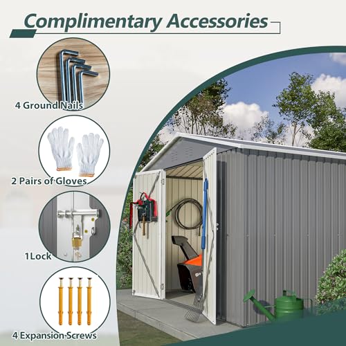 Outdoor Storage Shed 6x4 Ft, Heavy-Duty Resin Tool Shed with Lockable Doors Z7258