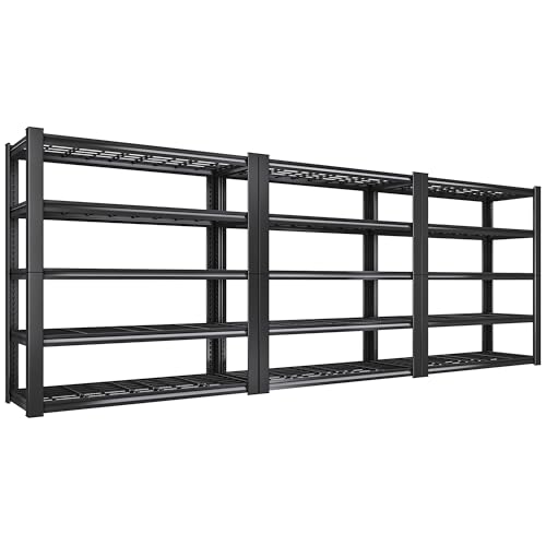REIBII 3010LBS Storage Shelves 72" H Heavy Duty Metal 5 Tier Adjustable Shelving, Black B7978