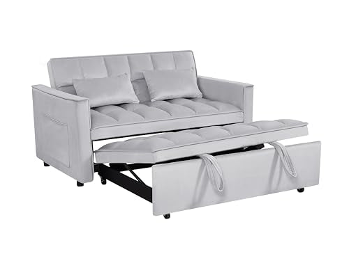 3 in 1 Convertible Sleeper Sofa Bed Futon with Adjustable Backrest, Velvet, Black Q74350