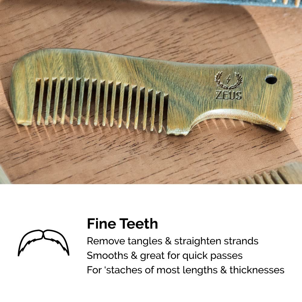 ZEUS Sandalwood Mustache Comb, Handmade Pocket Size Wooden Grooming Comb C81047