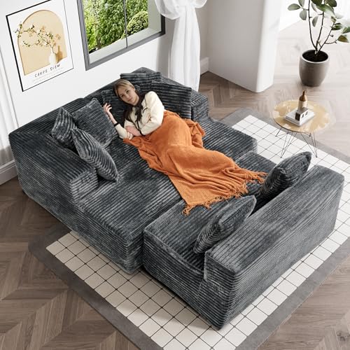 131" Modular Sectional Sofa Cloud Couch, Corduroy Memory Foam Black O10952