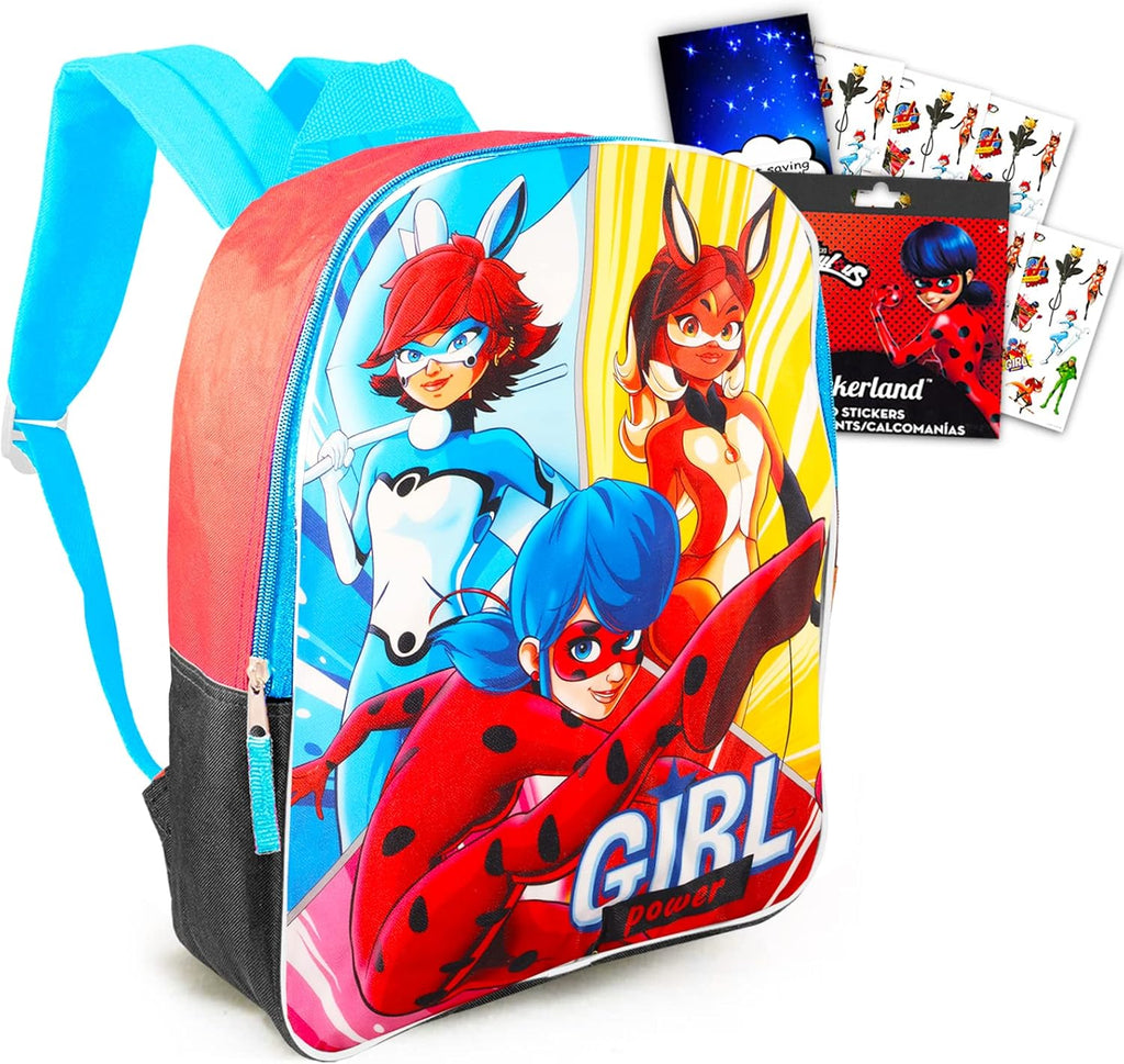 Miraculous Ladybug Backpack Set - Bundle with 15" Miraculous Ladybug School Bag with Miraculous Ladybug Stickers (Miraculous Ladybug School Supplies)