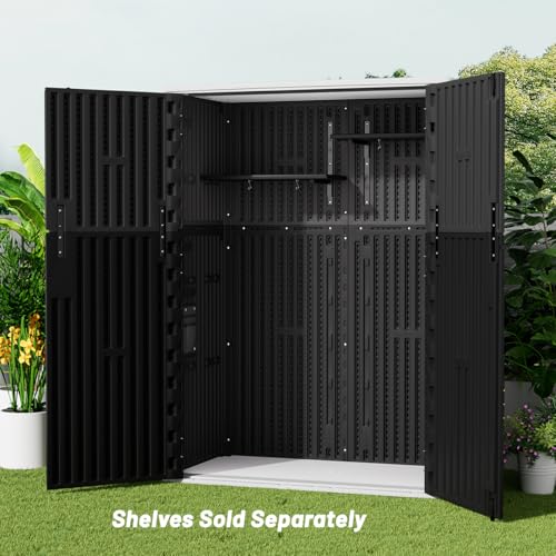KINYING Outdoor Vertical Storage Shed 57 Cu.ft Waterproof Lockable Brown C842304