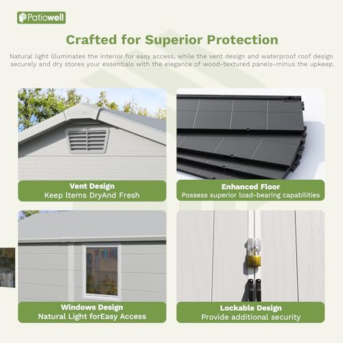 Patiowell 6 x 8 FT Plastic Outdoor Storage Shed with Floor, Dark Grey O60190