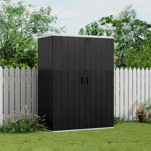 KINYING Outdoor Vertical Storage Shed 57 Cu.ft Waterproof Lockable Brown C842304