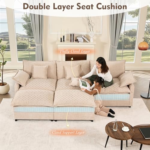 U Shaped Modular Sectional Sofa with Ottoman, Chenille, Black P2121