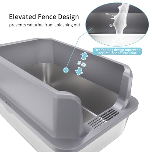 Sfozstra Enclosed Stainless Steel Cat Litter Box with Scoop, White E50424