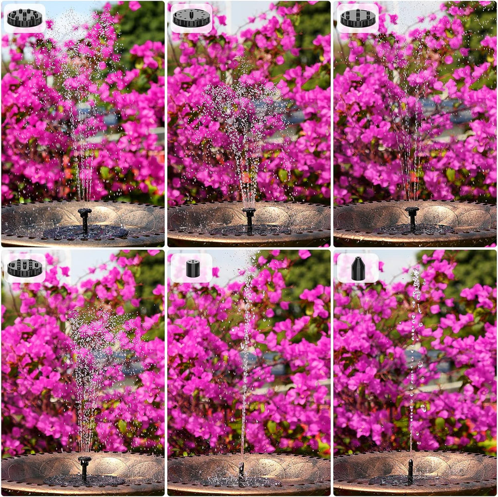 AISITIN 3.5W Solar Fountain Pump with 1500mAh Battery, 6 Nozzles for Bird Bath, Pond, Garden S7693