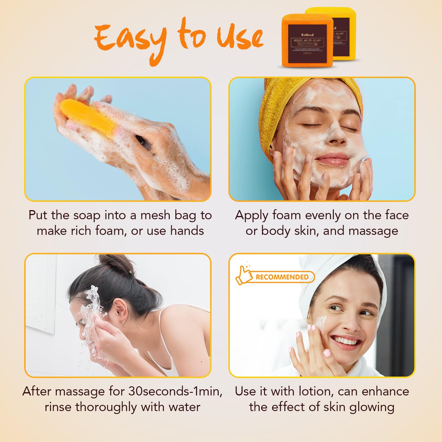 Kojic Acid Soap Dark Spot Remover Bars with Turmeric and Retinol, 9 oz 4 Bars G576109