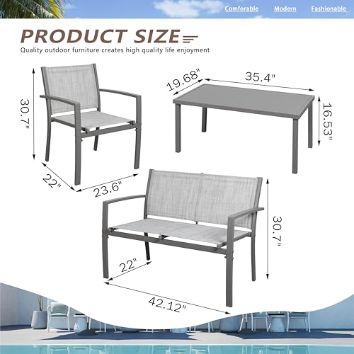 Vongrasig 4 Piece Patio Conversation Set with Glass Coffee Table, Black E428