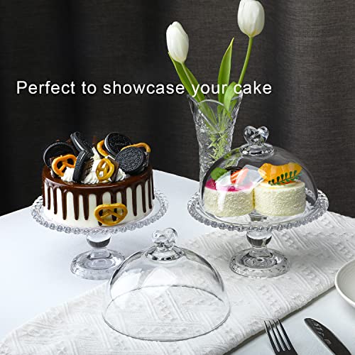 7" Crystal Cake Plate with Dome, Glass Serving Platter with Lid R996