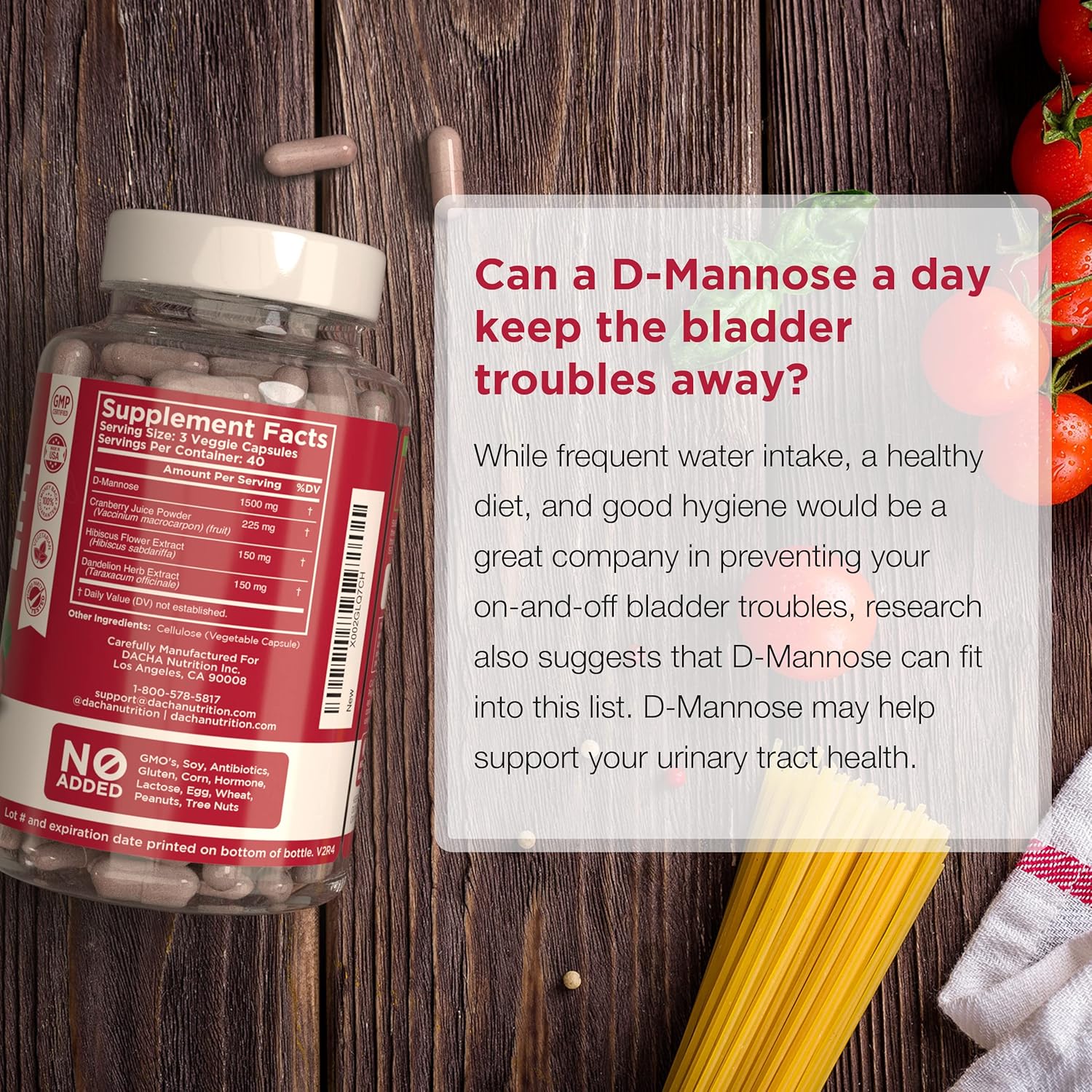 Natural D-Mannose Capsules 4-in-1 Formula, 120 Count for Urinary Tract Health U945394