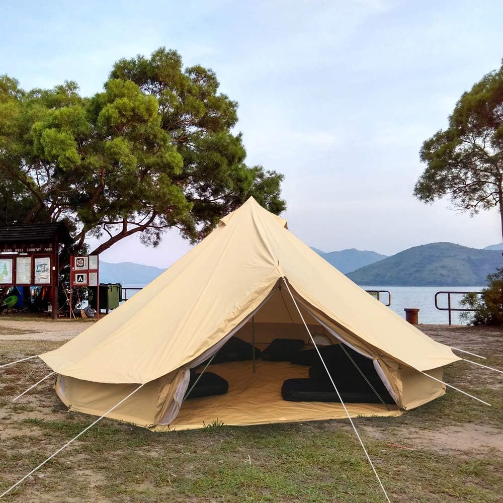 Waterproof Cotton Canvas Bell Tent with Stove Jack Hole for Family Camping C599