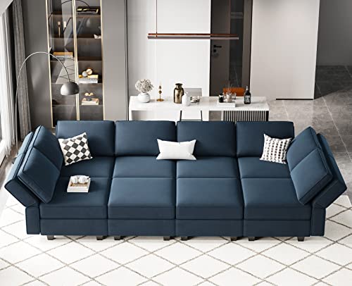 Belffin Modular Velvet Sectional Sofa with Chaise Lounge and Storage, Grey T418154