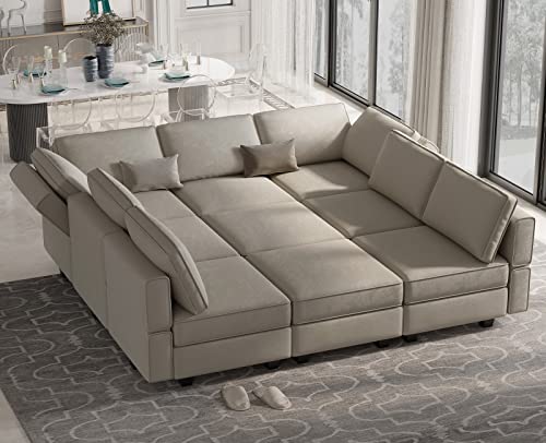 Belffin Modular Velvet Sectional Sofa with Chaise Lounge and Storage, Grey T418154