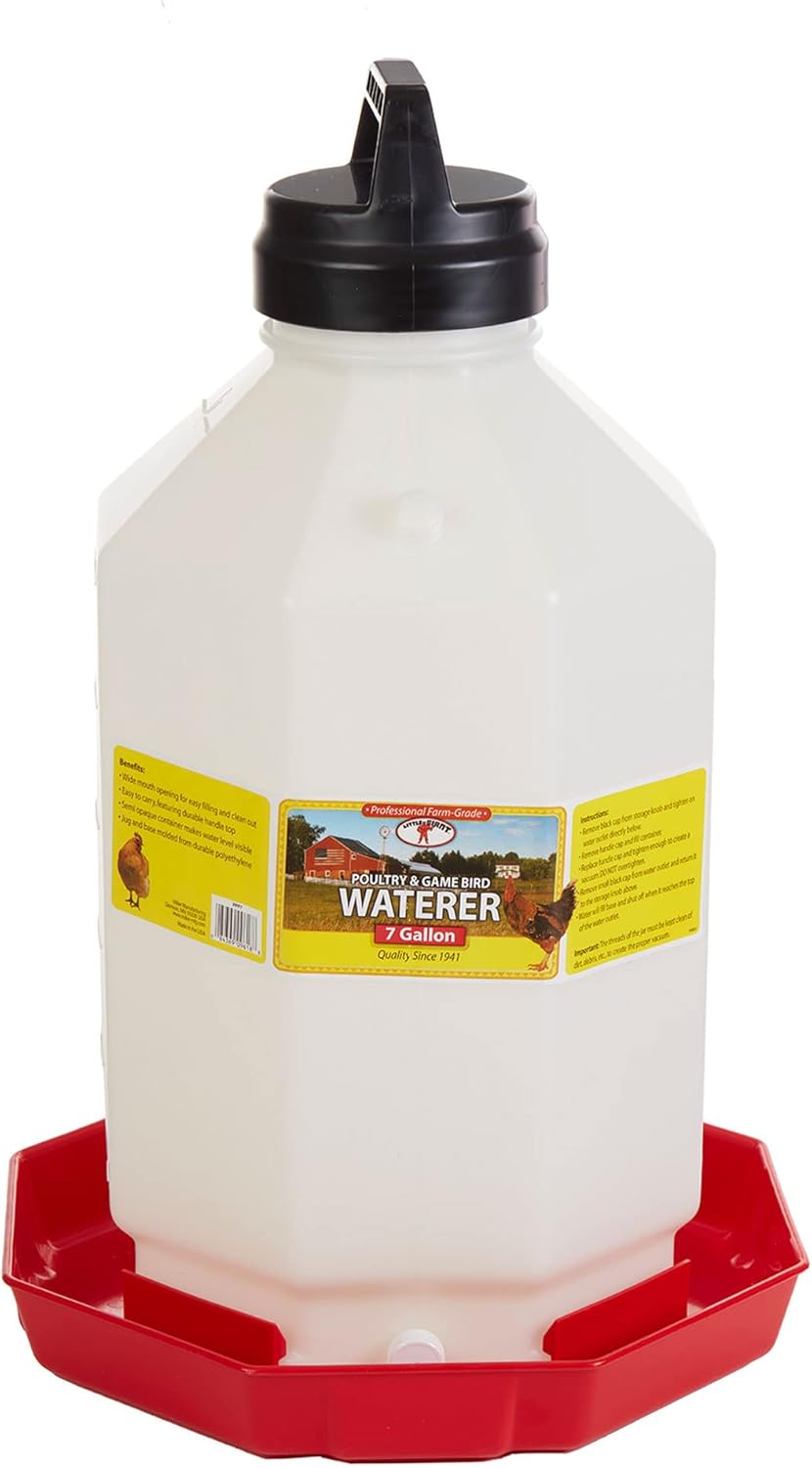 Little Giant PPF7 7 Gallon Capacity Hanging Automatic Poultry Waterer Dispenser for Chickens and Game Birds, Red