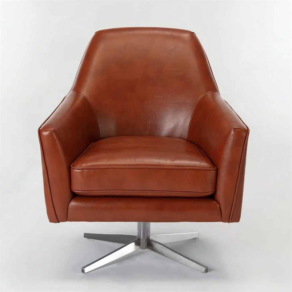 Bowery Hill Mid-Century Faux Leather Swivel Armchair, Caramel Brown R86095