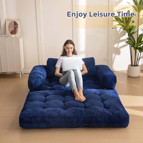 MAXYOYO Folding Sofa Bed L-Shaped Convertible Sleeper Couch with Pillow, Dark Grey X9070