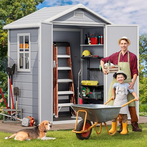 DWVO 6x4 FT Resin Storage Shed with Lockable Door and Window T823