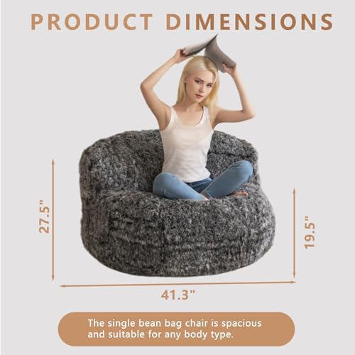 BYBYME Giant Faux Fur Bean Bag Chair for Adults with Filler T1937