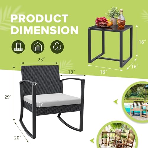 Homall 3 Piece Resin Outdoor Bistro Set with Cushions and Table, Black T139662