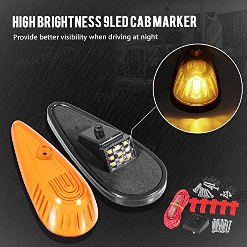 Partsam Amber Teardrop Cab Light 9LED 5pcs with Wiring for Trucks, Vans, Pickups, Semis and RVs X418033