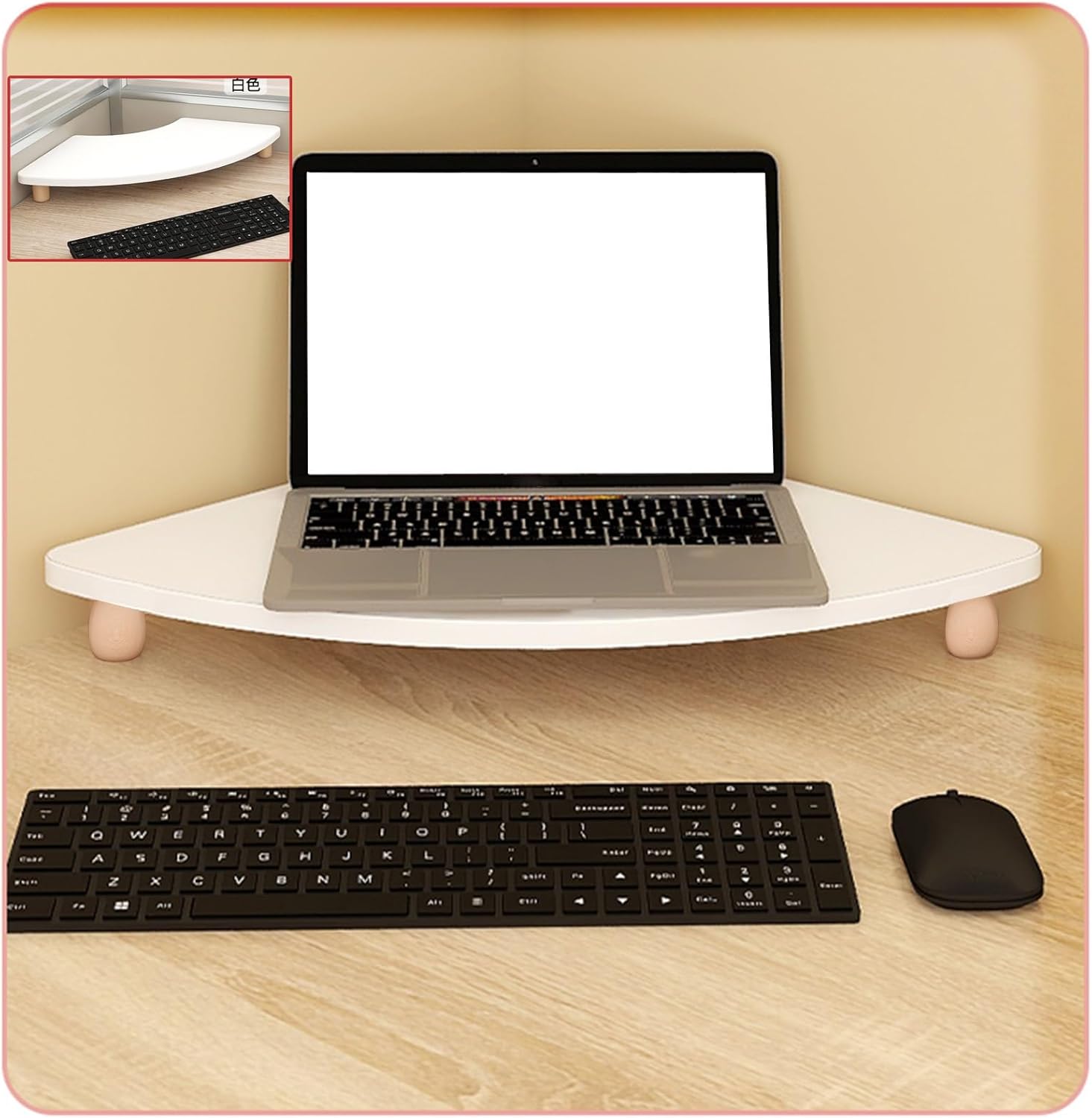 Corner Monitor Stand Save Space Table Top Monitor Riser, Wood Desk Storage Organizer for TV/Computer, Corner Display Stand for Home Office/Study, Comfortable Viewing Notebook