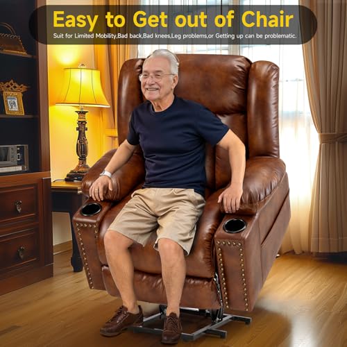 Large Power Lift Chair Recliner for Elderly with Heat and Massage, Dark Brown W500