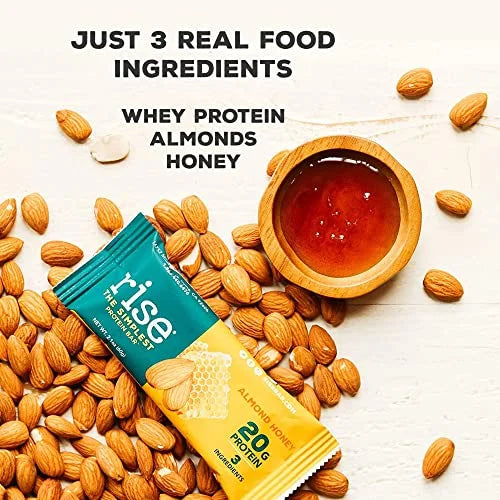 Rise Whey Protein Bars Almond Honey, 20g Protein, 12 Pack C7348