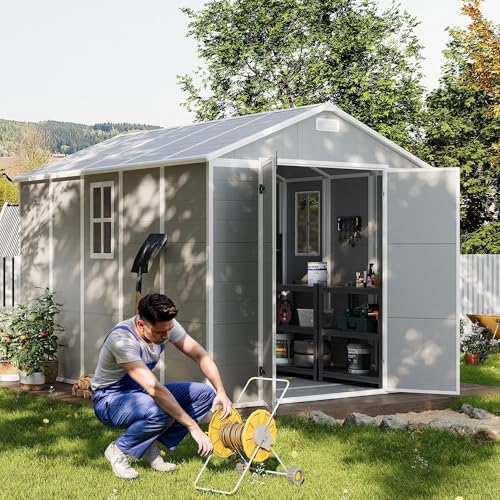 UDPATIO Outdoor Storage Shed 6x6 FT Resin Garden Shed with Lockable Door D90316