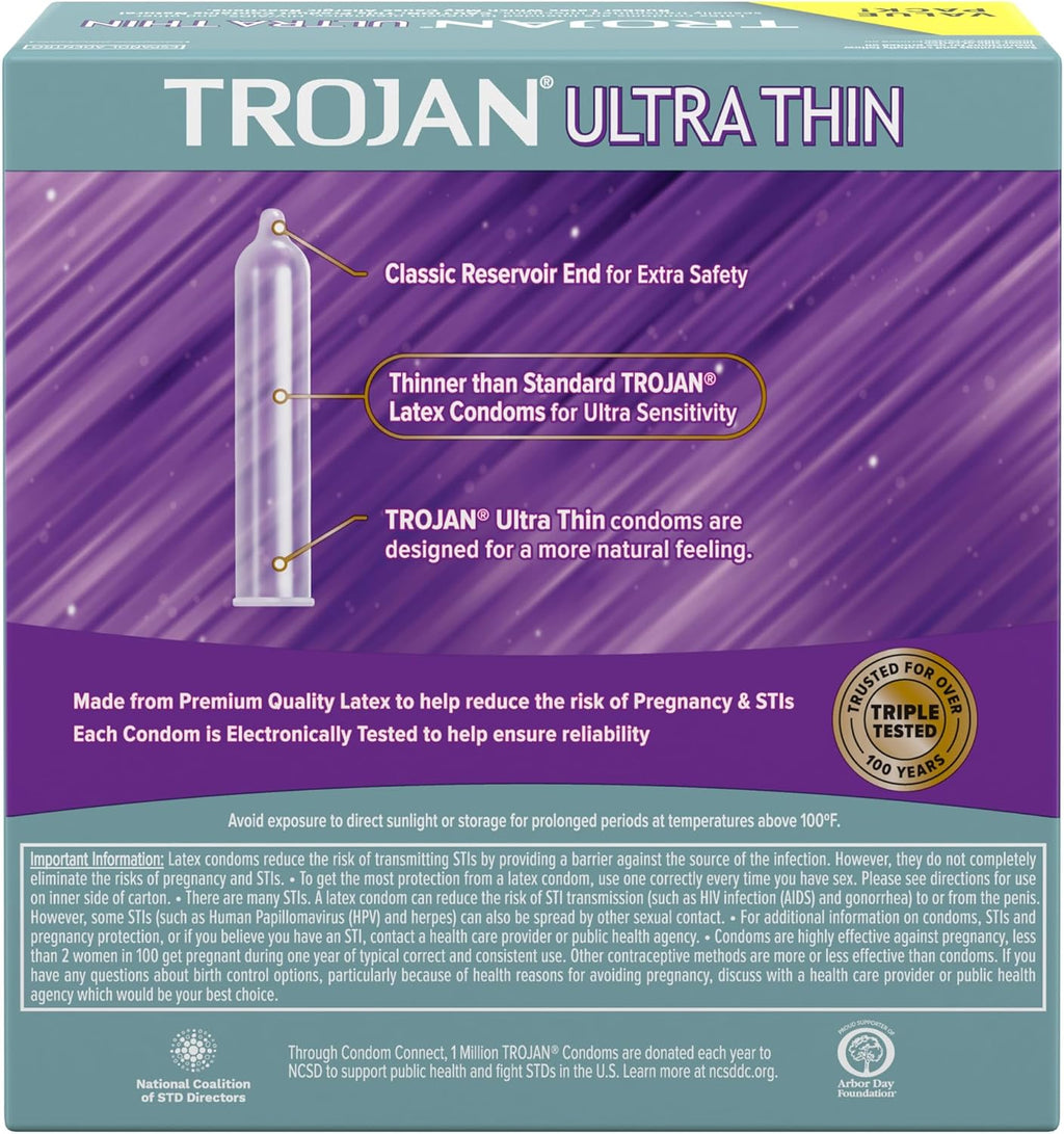 TROJAN Ultra Thin Lubricated Condoms, 36 Count Value Pack & Ultra Ribbed Condoms, 36 Count H197406