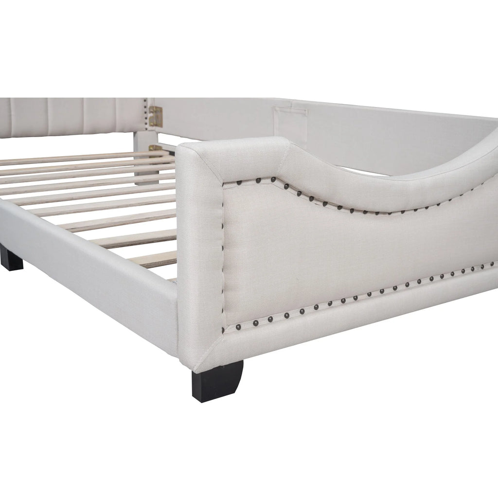 Twin Upholstered Platform Bed with Nailhead Trim and Storage M24169