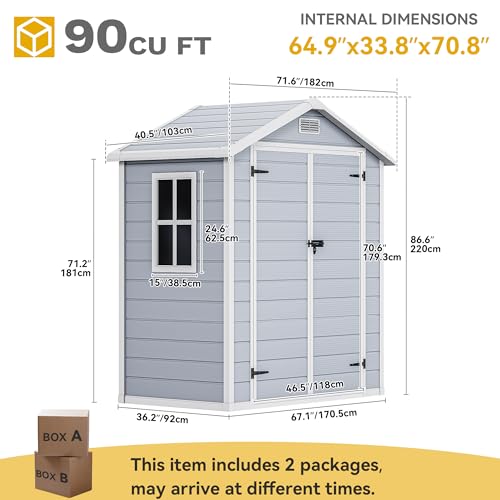 DWVO 6x4 FT Resin Storage Shed with Lockable Door and Window T823