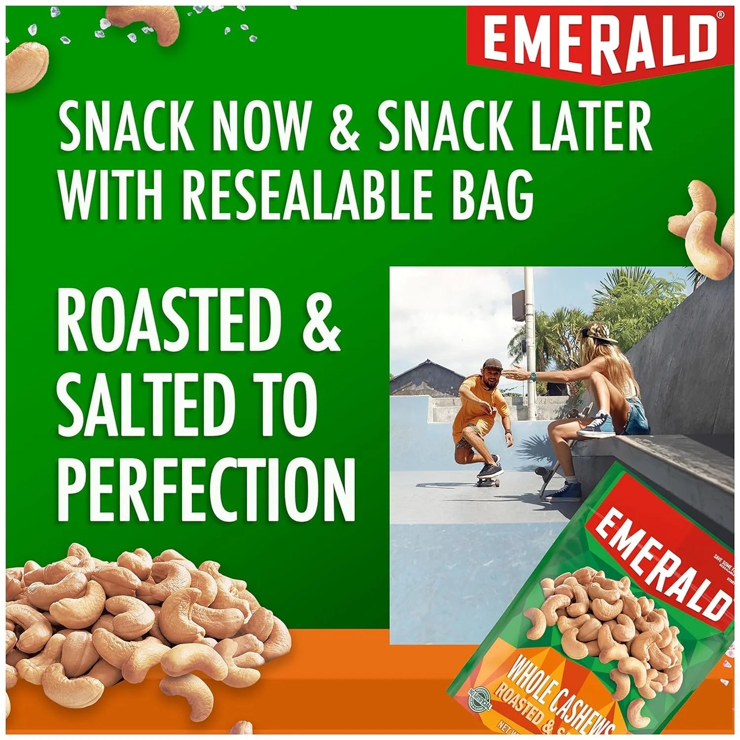 Emerald Nuts Whole Cashews Roasted & Salted, 8 CT Box, 20 oz H343128