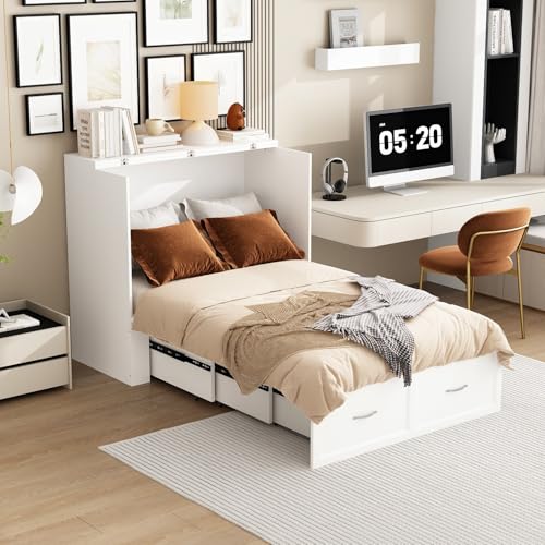 FAMAPY Twin Murphy Bed with Charging Station and Drawer, White R82352