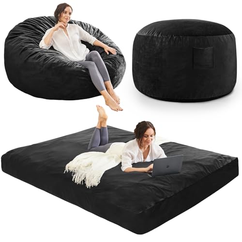 Giant Bean Bag Chair for Adults Convertible Bed with Microfiber Cover Charcoal G62613