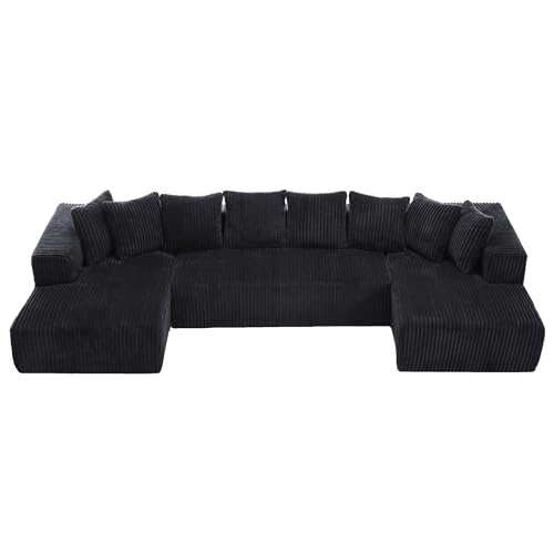 131" Modular Sectional Sofa Cloud Couch, Corduroy Memory Foam Black O10952