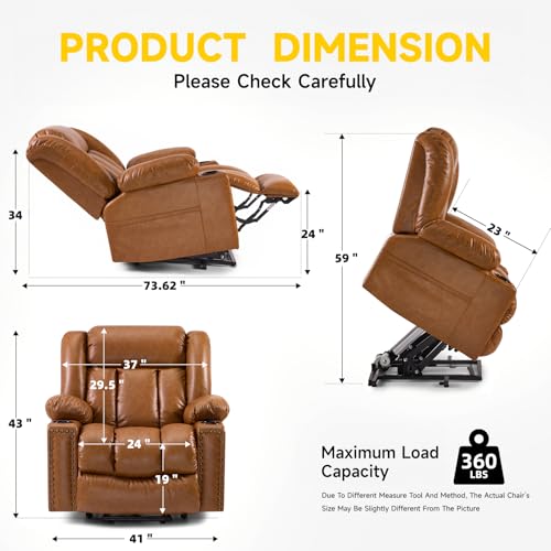 Large Power Lift Chair Recliner for Elderly with Heat and Massage, Dark Brown W500