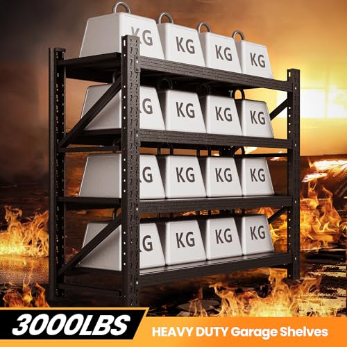 71" W Heavy Duty Steel Garage Shelving, 4-Tier Adjustable Storage Rack, Black C40455