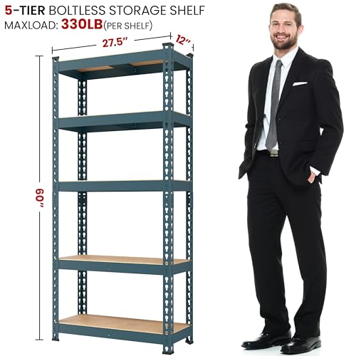 Yaheetech 5-Tier Heavy Duty Garage Shelving Unit, Adjustable Metal Storage Rack, Blue J339478