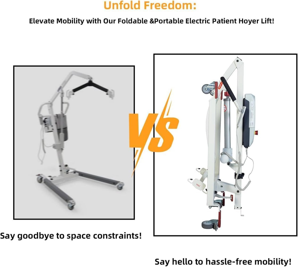 Foldable Electric Patient Transfer Lift with 2 Slings, 500lbs Capacity W76098