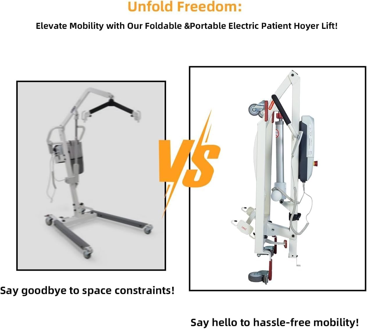 Foldable Electric Patient Transfer Lift with 2 Slings, 500lbs Capacity W76098